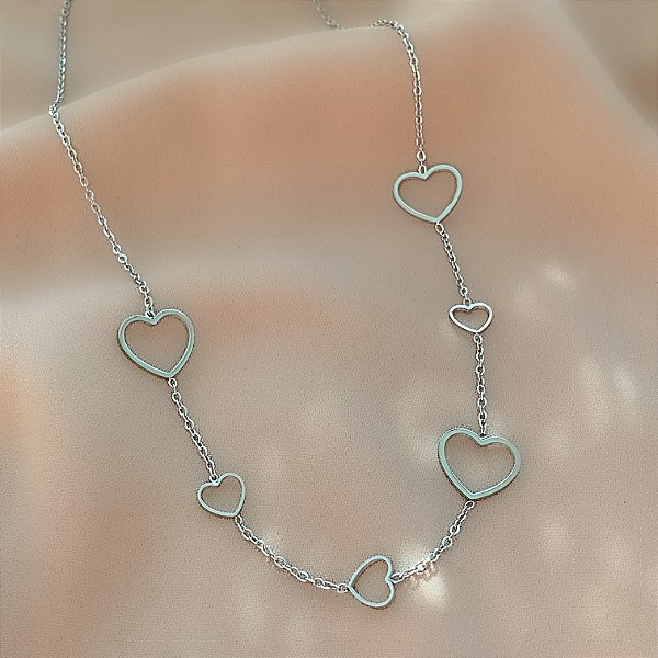 COLAR CORAÇÕES FINOS DELICADOS VAZADOS AÇO 316L⭐️