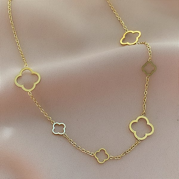 COLAR TREVOS FINOS DELICADOS VAZADOS DOURADO AÇO 316L⭐️
