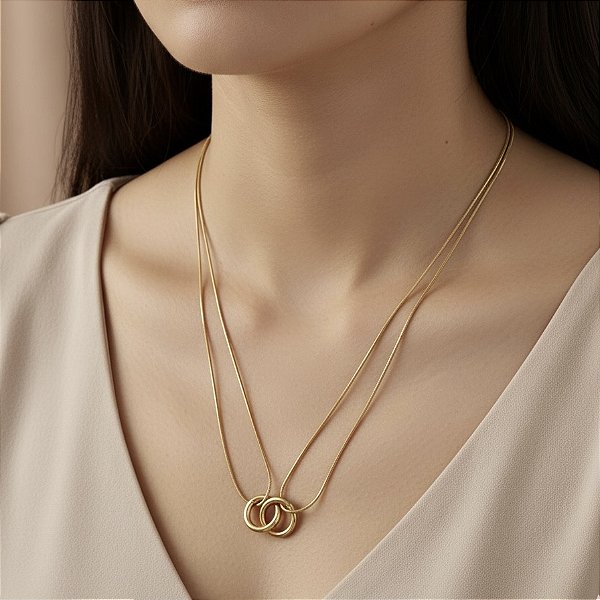 COLAR FIO DUPLO ELOS CRUZADOS DOURADO AÇO 316L⭐️