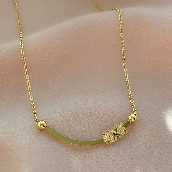 COLAR FIO CURVADO MINI TREVOS DOURADO AÇO 316L⭐️