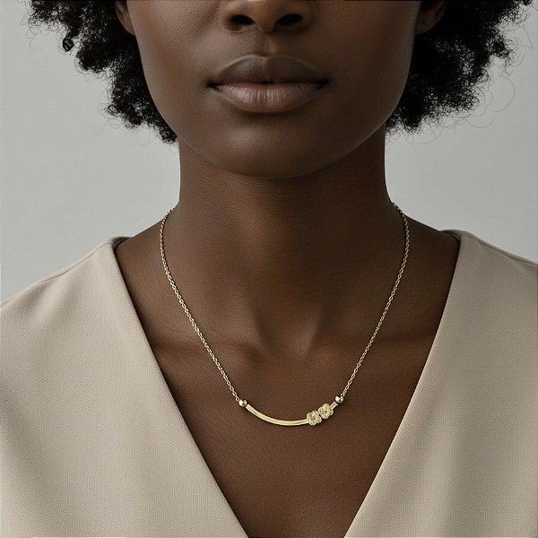 COLAR FIO CURVADO MINI TREVOS DOURADO AÇO 316L⭐️