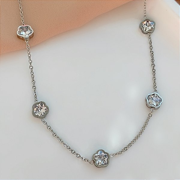 COLAR FLORZINHAS ZIRCÔNIAS AÇO 316L⭐️