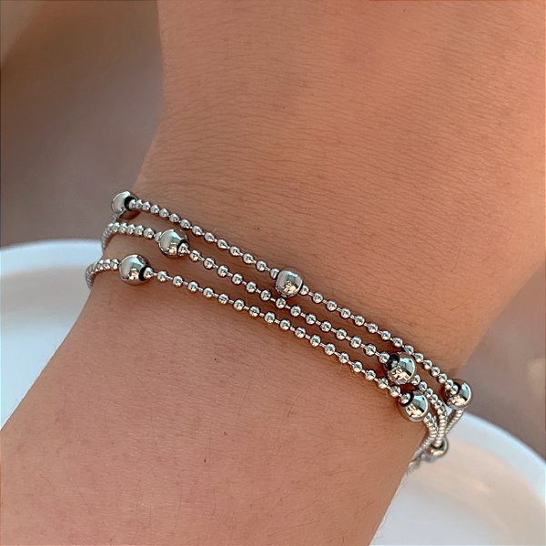 PULSEIRA TRIPLA CORRENTE BOLINHAS AÇO 316L⭐️