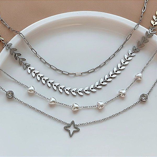 COLAR KIT CHOKER RAMINHOS E CORRENTE ANA AÇO 316L PREMIUM⭐️