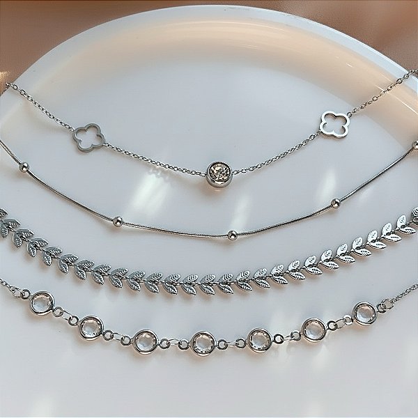 COLAR KIT CHOKER RAMINHOS E CRISTAIS CAROL AÇO 316L PREMIUM⭐️