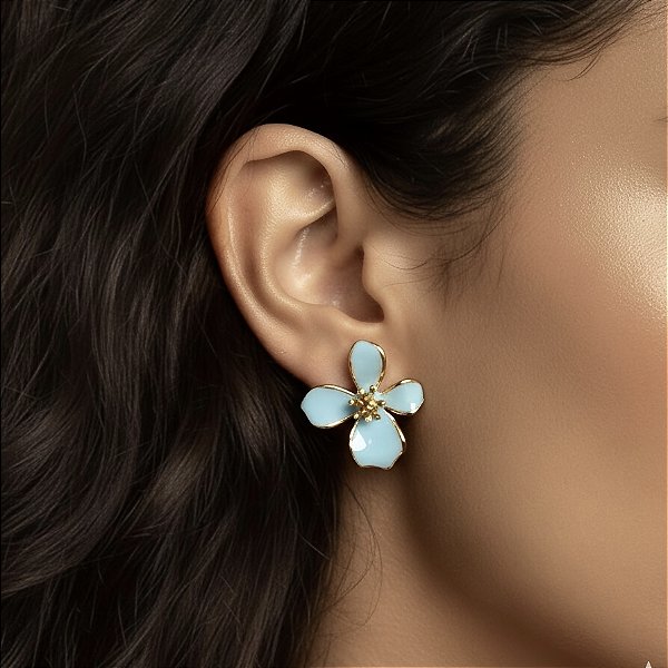 BRINCO ESMALTADO PÉTALAS ASSIMÉTRICAS G2 DOURADO AÇO 316L PREMIUM⭐️