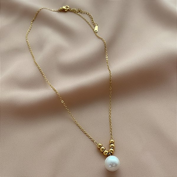 COLAR PÉROLA E BOLINHAS DOURADO AÇO 316L PREMIUM⭐️