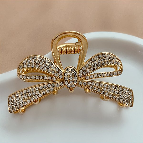 PRESILHA UNITÁRIA LAÇO STRASS DOURADO BIJU