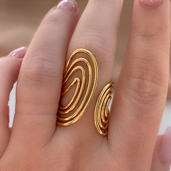 ANEL REGULÁVEL ABSTRATO DOURADO AÇO 316L⭐️