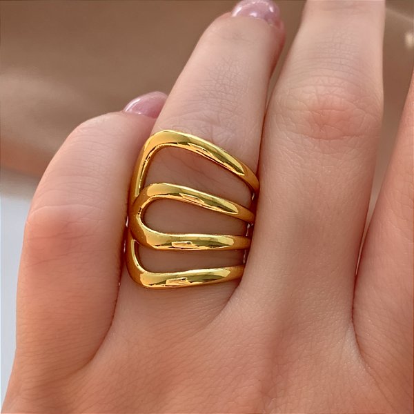 ANEL REGULÁVEL FIOS LATERAIS BOLEADOS DOURADO AÇO 316L⭐️