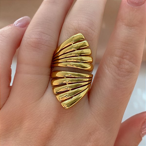 ANEL REGULÁVEL LEQUE DOURADO AÇO 316L⭐️