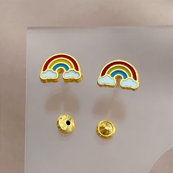 BRINCO ARCO-ÍRIS TARRAXA BABY FOLHEADO A OURO 18K⭐