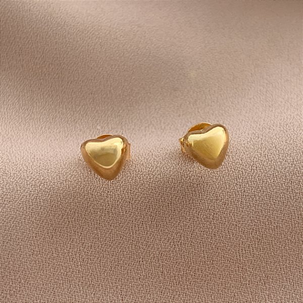 BRINCO CORAÇÃO LISO BOLEADO FOLHEADO A OURO 18K⭐
