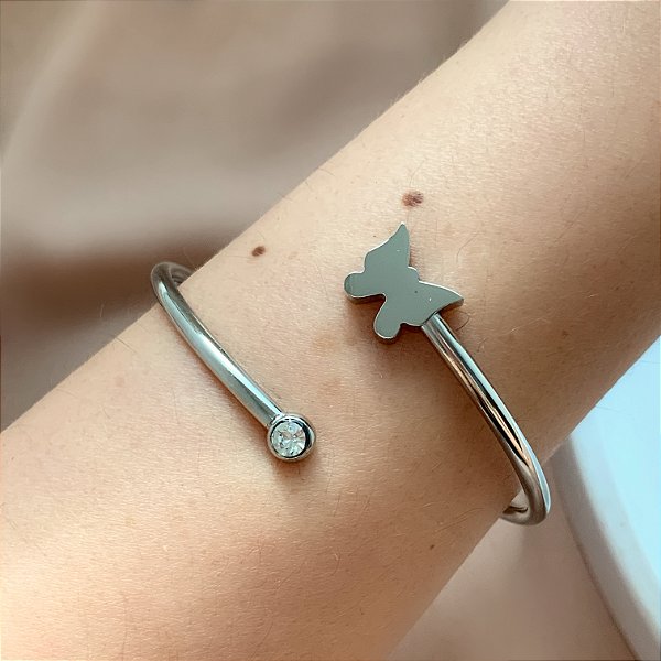 PULSEIRA / BRACELETE BORBOLETA E PONTO DE LUZ ZIRCÔNIA AÇO 316L⭐️