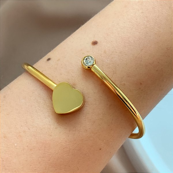 PULSEIRA / BRACELETE CORAÇÃO LISO E PONTO DE LUZ ZIRCÔNIA DOURADO AÇO 316L⭐️