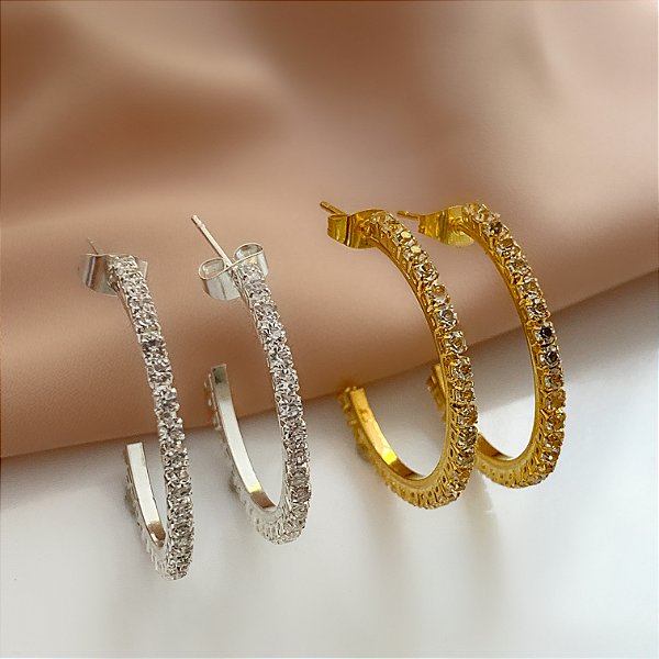 BRINCO ARGOLA FINA ZIRCÔNIAS P BIJU