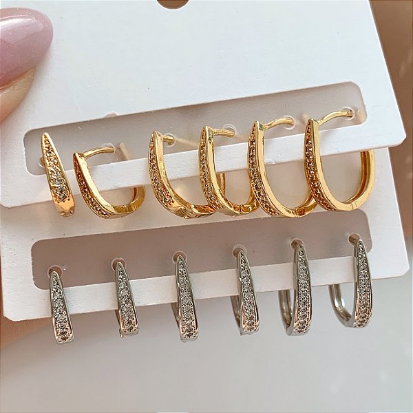 BRINCO KIT ARGOLINHAS OVAIS FINAS ZIRCÔNIAS BIJU