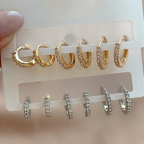 BRINCO KIT ARGOLINHAS ZIRCÔNIAS LETÍCIA BIJU