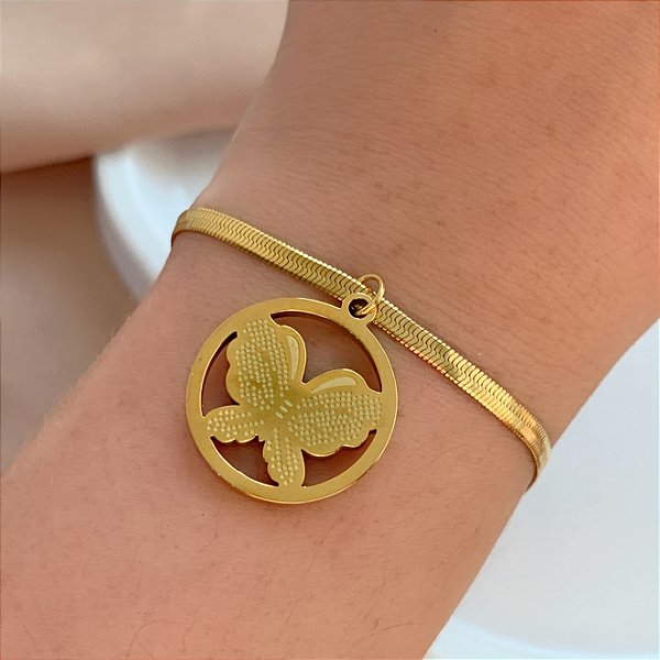 PULSEIRA FITA FINA BORBOLETA DOURADO AÇO 316L⭐️