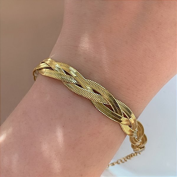 PULSEIRA FITA FINA TRANÇADA DOURADO AÇO 316L⭐️