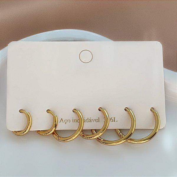 BRINCO KIT ARGOLINHAS FINAS DELICADAS DOURADO AÇO 316L⭐️
