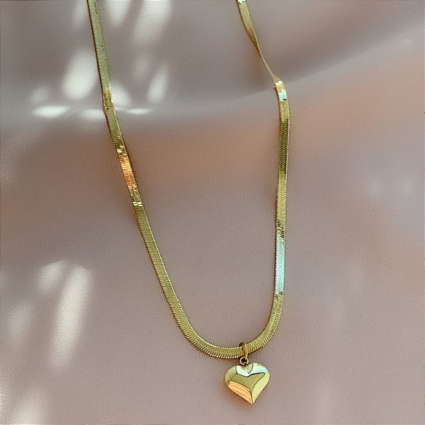 COLAR FITA FINA PINGENTE CORAÇÃO DOURADO AÇO 316L⭐️
