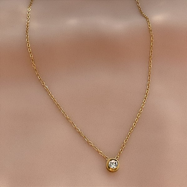 COLAR PONTO DE LUZ ZIRCÔNIA DOURADO AÇO 316L⭐️