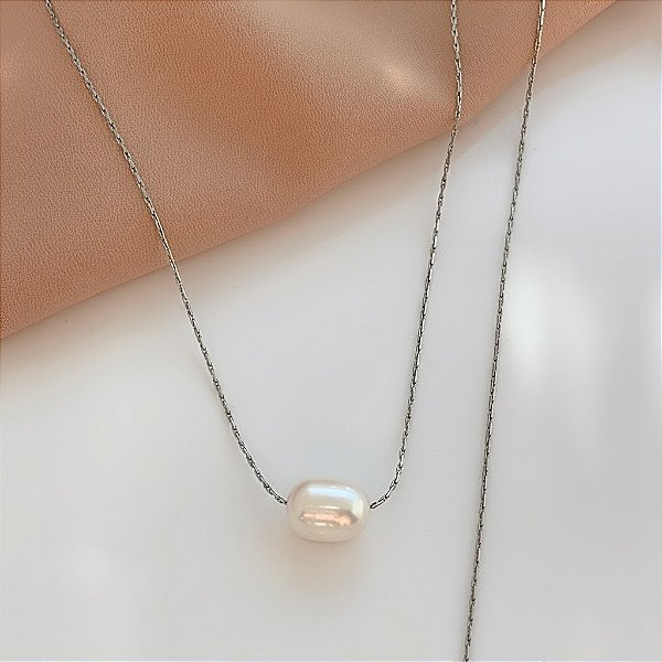 COLAR CORRENTE FINA PÉROLA AÇO 316L⭐️