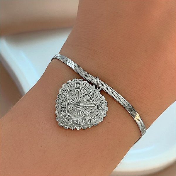 PULSEIRA FITA FINA CORAÇÃO DESENHADO AÇO 316L⭐️