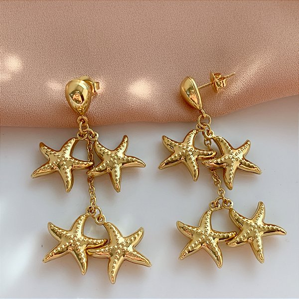 BRINCO ESTRELAS DO MAR PENDENTES DOURADO AÇO 316L⭐️