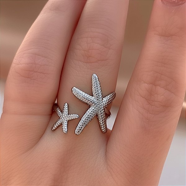 ANEL REGULÁVEL ESTRELAS DO MAR TEXTURIZADAS AÇO 316L⭐️