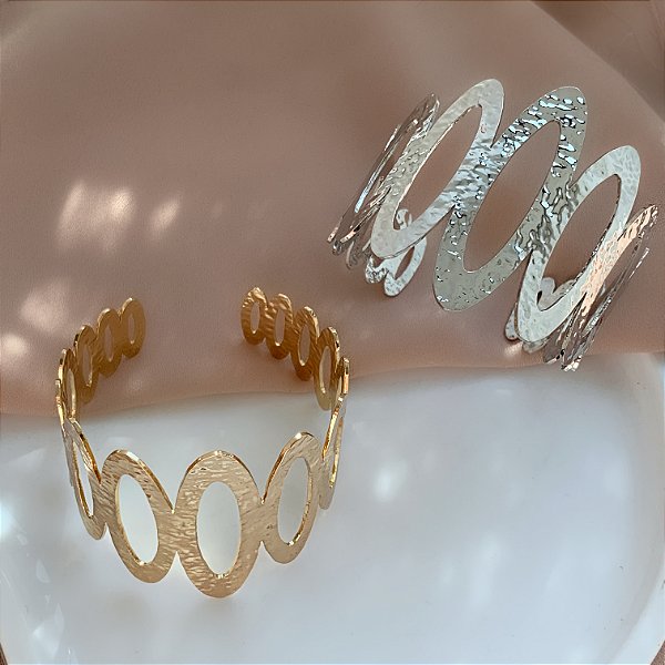 PULSEIRA / BRACELETE DESENHOS OVAIS VAZADOS MARTELADO BIJU