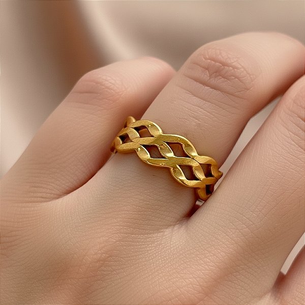 ANEL REGULÁVEL TRAMA DOURADO AÇO 316L⭐️