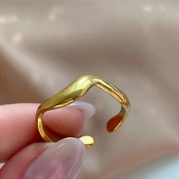 ANEL REGULÁVEL FIO ONDULADO DOURADO AÇO 316L⭐️