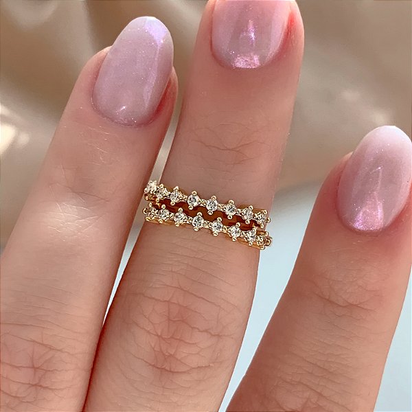 ANEL FALANGE FILEIRA DUPLA ZIRCÔNIAS DOURADO BIJU