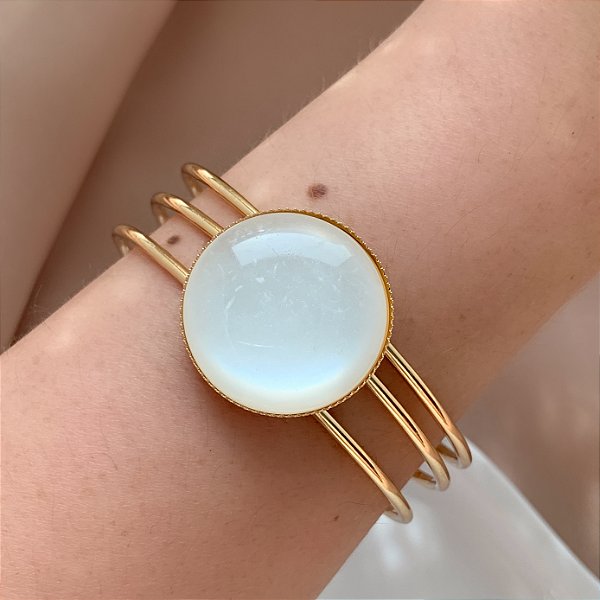 PULSEIRA / BRACELETE TRÊS FIOS PEDRA OLHO DE GATO BIJU