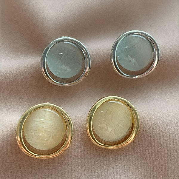 BRINCO BORDA ORGÂNICA PEDRA OLHO DE GATO BIJU