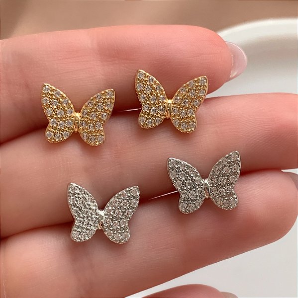 BRINCO BORBOLETA CRAVEJADA EM ZIRCÔNIAS BIJU