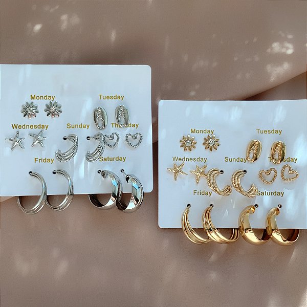 BRINCO KIT BRINCOS DIVERSOS ARGOLAS E ESTRELA DO MAR BIJU