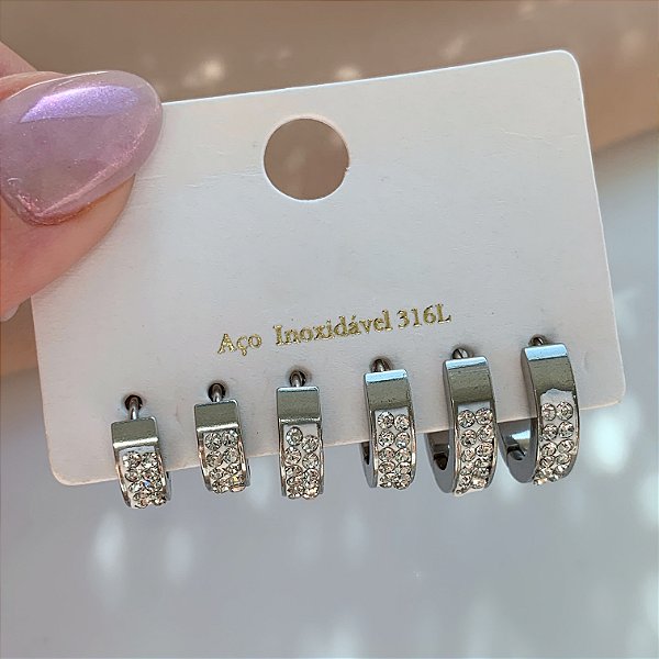 BRINCO KIT ARGOLINHA COM ZIRCÔNIAS AÇO 316L⭐️