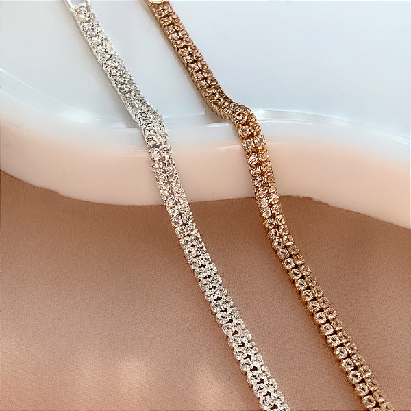 PULSEIRA RIVIERA MINI ZIRCÔNIAS DUPLA BIJU