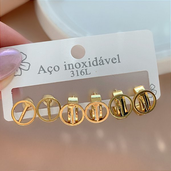 BRINCO KIT ARGOLAS ESMALTADO PRETO E BRANCO INSPIRAÇÃO AÇO 316L⭐️