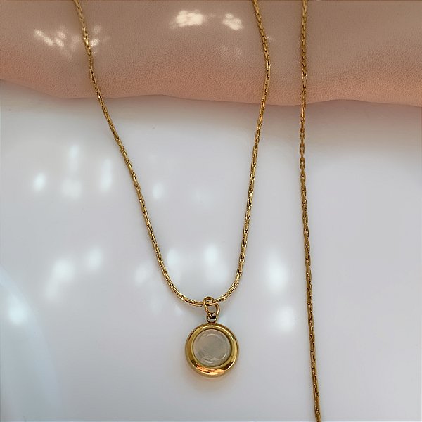 COLAR PINGENTE REDONDO OLHO DE GATO DOURADO AÇO 316L⭐️