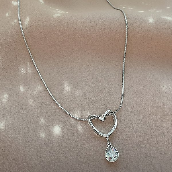 COLAR CORAÇÃO COM GOTA DE ZIRCÔNIA AÇO 316L⭐️