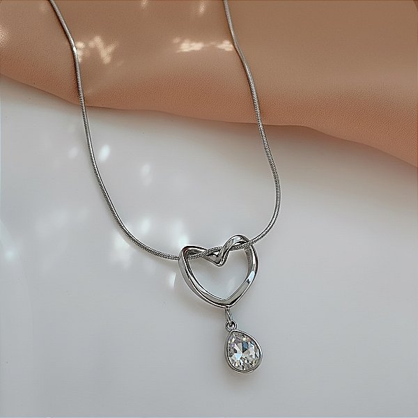 COLAR CORAÇÃO COM GOTA DE ZIRCÔNIA AÇO 316L⭐️