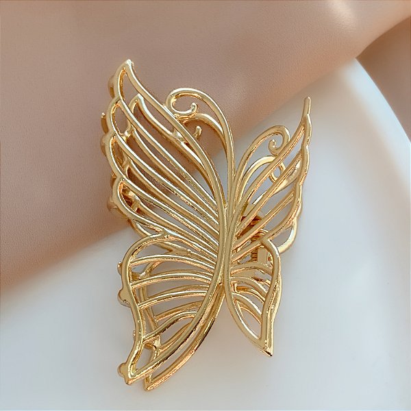 PRESILHA UNITÁRIA BORBOLETA ASSAS ABERTAS DOURADO BIJU