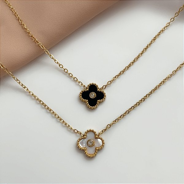 COLAR PINGENTE TREVO ESMALTADO COM ZIRCÔNIA AÇO 316L⭐️