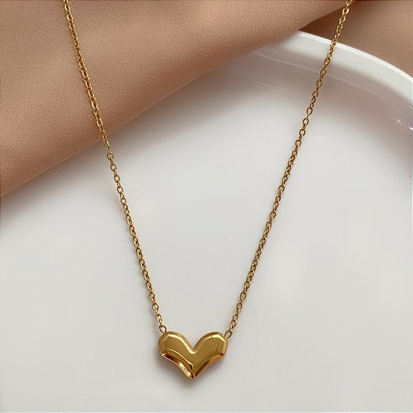 COLAR CORAÇÃO ESTILIZADO DOURADO AÇO 316L⭐️