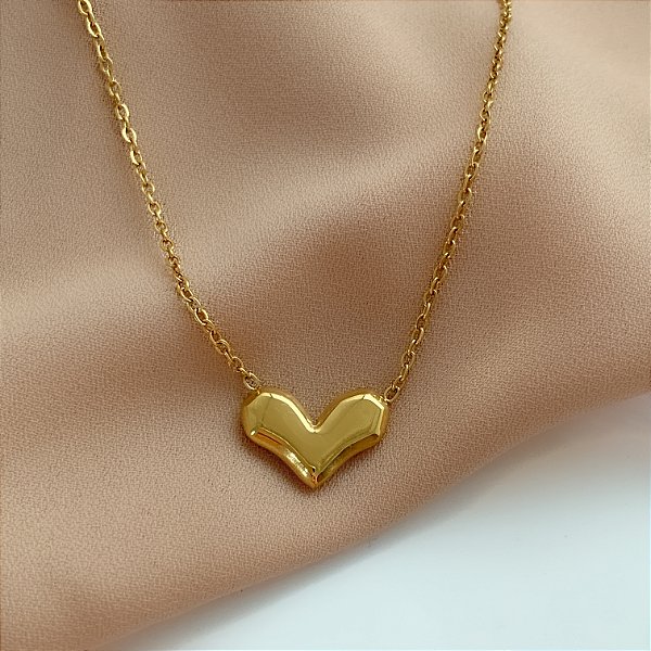COLAR CORAÇÃO ESTILIZADO DOURADO AÇO 316L⭐️