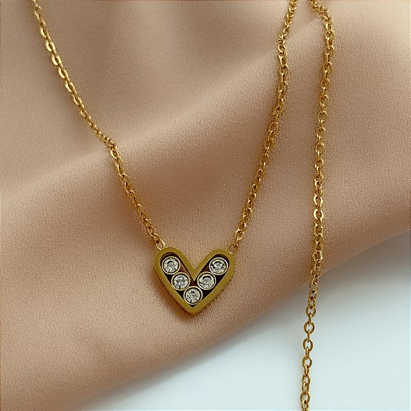 COLAR CORAÇÃO DELICADO COM ZIRCÔNIA DOURADO AÇO 316L⭐️